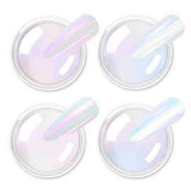 Allstarry White Chrome Nail Powder, 4 PCS Color-Shift Chameleon Mica Powder Pearlescent Pearl Pigment Aurora Chrome Effect Glitter Dust Iridescent for