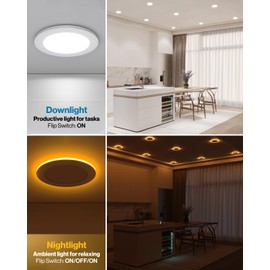 Sunco 6 Pack 4 Inch LED Recessed Lights with Night Light, Slim Ceiling Lighting, 900 Lumens, 11W (80 W Equivalent), Selectable CCT 2700K/3000K/3500K/4000K/5000K, Dimmable, Canless with Junction Box.