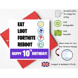 Fortnite Birthday Cards For Boys - Greeting Cards - Gaming Computer Bday Cards For Him - Kids, Teenagers, Adults - Son, Brother, Grandson (10TH)