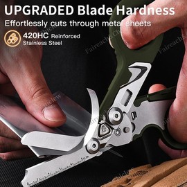 8-in-1 Outdoor Tactical Scissors, 2025 Upgraded Multifunctional Folding Scissors, Medical Emergency Multipurpose Scissors for Outdoor Camping Hiking Home, Hand Tool, Army Green
