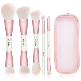 START MAKERS Brochas de Maquillaje, Set de Brochas Rosadas de Doble Punta para Difuminar y Contornear, 5Pcs para Base Líquida, Crema, Corrector,...   