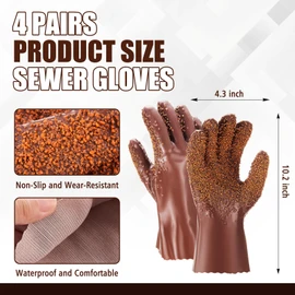 Teenyyou 4 Pairs Sewer Snake Gloves Non Slip and Reusable PVC Sewer Abrasion Resistant Drain Cleaning Waterproof Safety Plumbing Snake Gloves for Men Women Plumber Tools (Brown)