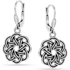 Celtic Earrings for Women Silver Leverback Earrings Trendy Celtic Knot Earrings Flower of Life Earrings Lightweight Heart Knot Dangle Earrings Jewelry for Women