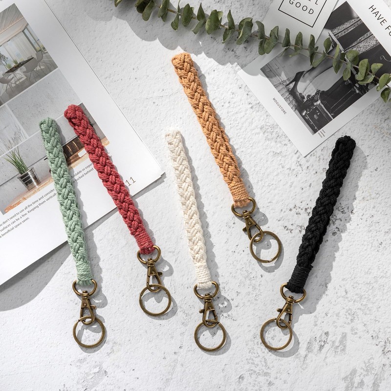AOKSUNOVA Macrame Keyring Band Boho Orange Lanyard Woman Key Pendant