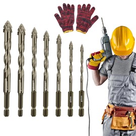 New Four-Flute Sawtooth Eccentric Drill Bit, 2025 Upgraded Four Blade Serrated Eccentric Drill, High Hardness Skewed Head Drill Set, Multifunction Suitable for Stone, Glass, Concrete (4/5/6/8/10/12mm)