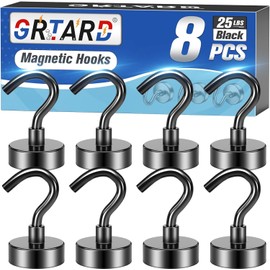 Grtard Magnetic Hooks, 8 Pack 10kg + Strong Neodymium Magnetic Hooks, Magnet with Hooks, Strong Magnetic Hooks, Black Magnetic Hooks for Cruise, Bathroom, Kitchen, Workplace, Office, Garage, BBQ Grill