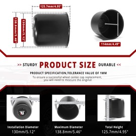 RTrhinotuning 4 PCS 5.15 in Stainless Steel Trailer Wheel Center Caps 4.95 in Tall for Truck SUV RV Rim Center Caps Black Push Through Hub Cover
