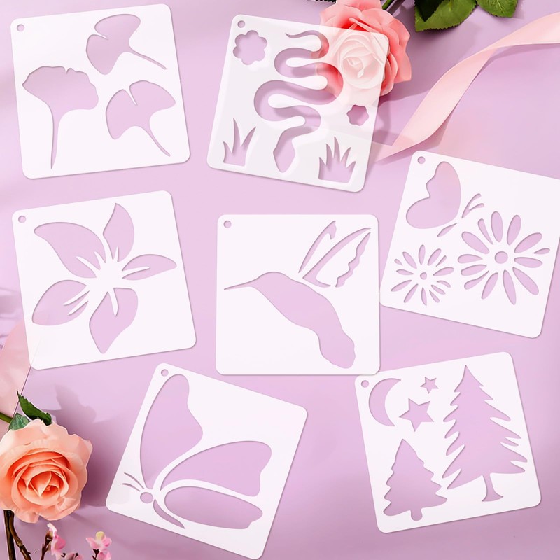 72 Pcs Botanical Stencils Set, Reusable Butterfly & Flower Painting