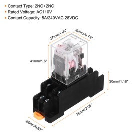 MECCANIXITY 6Pcs AC 110V Electromagnetic Power Relay, 8-Pin 5A Power Coil Relay with LED Indicator and Socket Base DPDT 2NO 2NC - MY2NJ for Industrial, Home Appliances and DIN Rail System