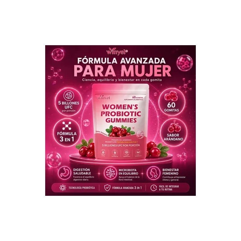 60 Gomitas Arándano Probiótico Apoyo Digestivo Femenino