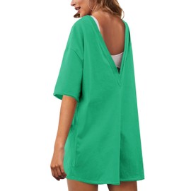 TAQCUX Rompers for Women Loose Hot Shot Tee Romper Trendy Oversized Jumpsuits Overalls(Green-M)