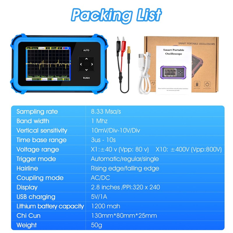 Handheld Oscilloscope Beginner, AIOMEST Mini Osciloscopio with 1MHz Bandwidth 8.33MSa/s,