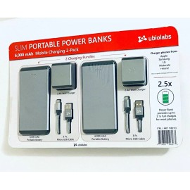 Ubiolabs 6000 mAh Slim Portable Power Banks – Mobile Charging 2 Pack