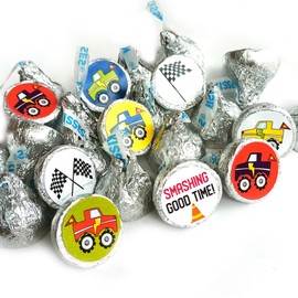 Monster Truck Labels for Hershey Kisses Chocolates by Adore By Nat - Birthday Party Candy Stickers - Set of 240