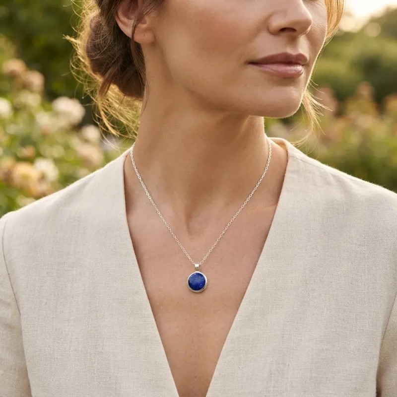 ABARCA - Dije Y Cadena Con Aretes Circulo Azul Plata