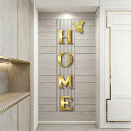 Home Wall Decor Acrylic Mirror Letters Signs Mirrors, Home Mirror Stickers Wall Decorations Silver Decor for Living Room Bedroom Decals(Gold)