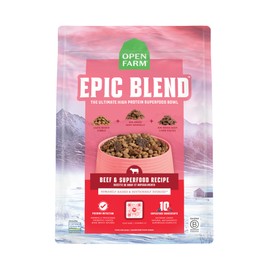 Open Farm, Epic Blend High Protein Dry Dog Food, Probiotic Coated & Bone Broth Infused Kibble with Air Dried Meat & Organs, Minimally Processed & Nutrient Dense, Beef & Superfood Recipe, 18lb Bag