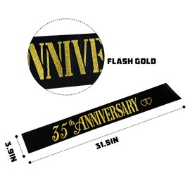 35th Anniversary Sash - Perfect for Happy 35th Wedding Anniversary Party Decors - Soft Black Sash with Gold Foil - 35 Year 35th Anniversary Party Supplies Gift Decors Favors for Husband Wife