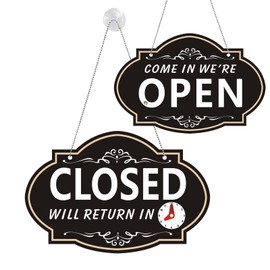 Adfitjo Open Sign, 11.6" x 7.7" Open Signs For Business, Double Sides with “Will Return” Clock,Business Store Office Bars Retail Shop