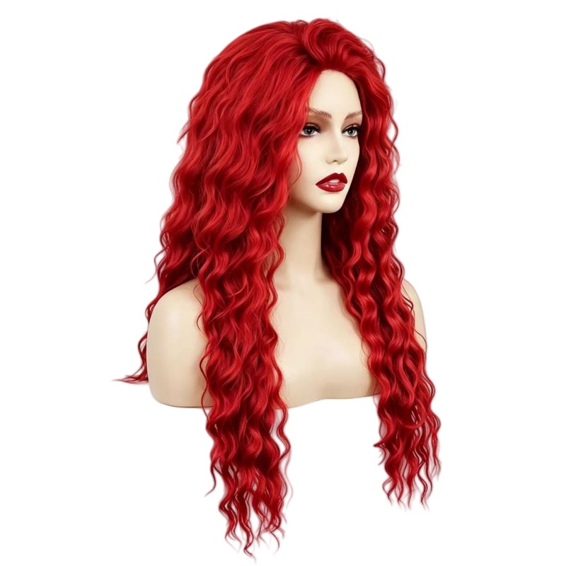 Long Red Curly Wavy Wig for Women Natural Fluffy Synthetic
