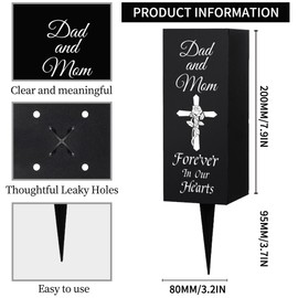 WEBEEDY Dad and Mom Cemetery Vases Parents Cemetery Decorations for Grave Metal Cemetery Vases with Spikes Cross Flower Pattern Black Sympathy Cemetery Memory Sign for Outside Father's Day,8x20 cm