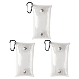 Samcos Clear Coin Purse 3-Piece Set Mini Pouch Wallet Mini Wallet Key Case Compact Cute Carabiner Attached Washable Portable Easy Access (Clear 3-Piece)