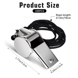 Wanmu 100 Pcs Whistles, Stainless Steel Whistle with Lanyard, Sports Coach Whistle Whistle for Adults, Loud Metal Whistle Bulk for Coaches, Teachers, Police, Referees Officials