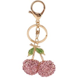 JINZHOUFZ Lovely Fruit Cherry with Leaves Keychain Crystal Keyring Rhinestones Purse Pendant Handbag Charm (Purple)