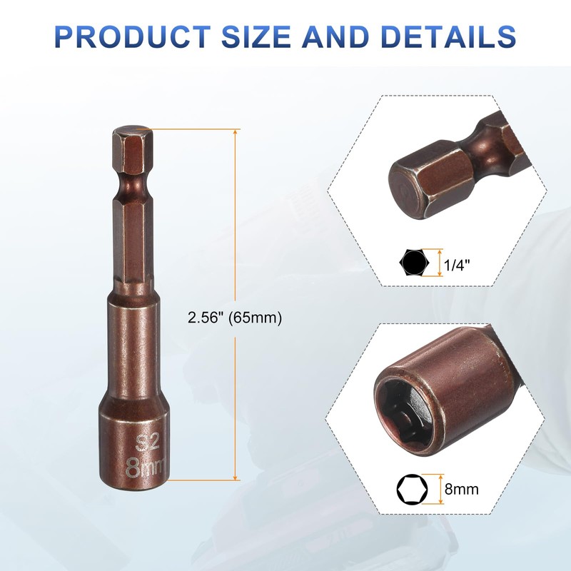sourcing map 5pcs Magnetic Nut Driver 8mm Hex Drive Socket
