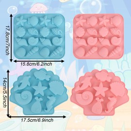 4 Stück Silikonform mit Meeresmotiv, 2 Größen Silikonformen für Unterwasserwelt Muscheln Seesterne Backzubehör für Selbstgemachte Schokolade Süßigkeiten Polymerton Fondant Basteln (Blau und Pink)
