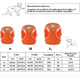 Arnés y correa para gatos, juego de arnés de chaleco suave ajustable a prueba de fugas con tiras reflectantes para gatos grandes, razas pequeñas, cachorros, perros, paseos al aire libre. (M, naranja)