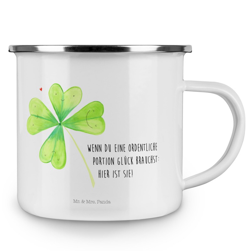 Mr. & Mrs. Panda Camping Enamel Cup, Clover Leaf Gift,