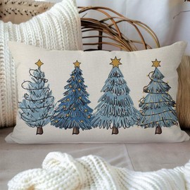HERHOME Christmas Throw Pillow Cover 12x20 Inch Light Blue Christmas Tree Decorations Outdoor Winter Holiday Xmas Decorative Lumbar Throw Pillow Case for Home Sofa Couch Bedroom Living Room Decor