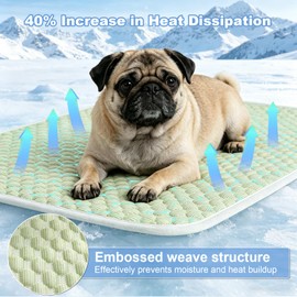 GOLOPET Dog Cooling Mat - Q-MAX>0.4 Slim Breathable Pet Crate Pad Crafted with Chill Cool Fiber for Instant Cooling, Washable Portable Kennel Mat for Indoor & Outdoor Summer Usage, 20"x 27", Green