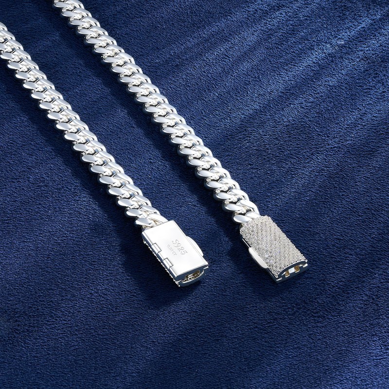 CG&KYGG 6mm Silver Moissanite Cuban Link Bracelet, Thick Silver-Plated Stainless