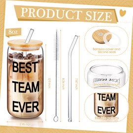 Yetene 8 Set Best Team Ever Tumbler Glass Bulk Employee Appreciation Gifts for Women Men Staff Coworkers Teacher Nurse 16 oz Can Shaped Beer Glass with Lids Straws Brushes for Team