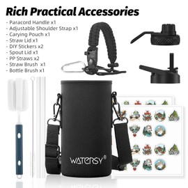 WATERSY Stainless Steel Vacuum Insulated Water Bottle 32oz, Drink Flask Metal Water Bottles 946ml with 2 Lids Leakproof (Straw Lid and Spout Lid) Keep 24 Hours Cold Drinks for Sport, Work, Travel