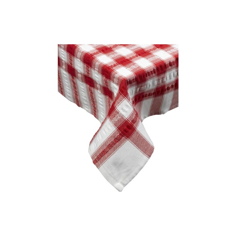 Downview Seersucker Check Cotton Tablecloth 70 Round Red