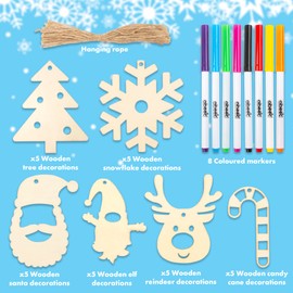 Christmas Jingle Make Your Own Christmas Decorations -Crafts for Kids - Hanging - Arts and Crafts - 30 Christmas Wooden and Felt Tip Pens