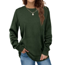 Dofaoo Long Sleeve Shirts for Women Fashion Fall Tops 2024 Crewneck Sweatshirt Loose Fit Green XXL