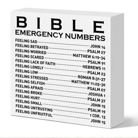 Bible Emergency Number, Christian Desk Sign Decor, Religious Decor for Home Office Cubicle Bedroom Desk Table Scripture Bible Verse Decorations Wooden Sign Christian Gift for Women Men