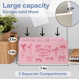 SNNDER Coquette Bow Preppy Pen Holder, Preppy Desk Decor, I'm Literally Just a Girl Pink Girly Wooden Pen Pencil Holder Organizer for Home Girls Room Dorm Office Desk Accessories(Pink)