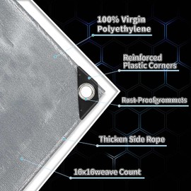 Heavy Duty Tarps 6x12 Feet, 14 Mil Multipurpose Tarp Rip and Tear Resistant Cover with Metal Grommets Every 20 Inches Silver tarp by TA*RP YXCN