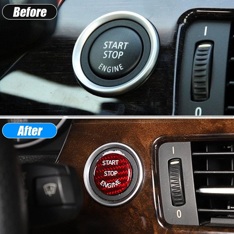 JNNJ Car Start Stop Button Cover, Carbon Fibre Car Engine