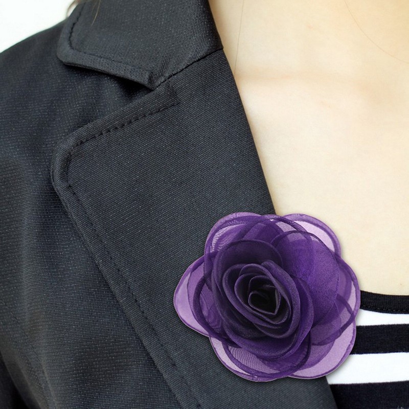 Merida Women's Charming Silk Flower Hair Clip Rose Brooches, Titanium,