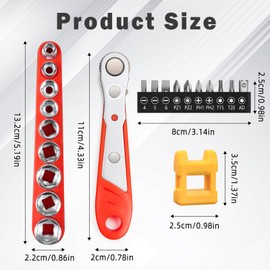 MOSTFUN Mini Ratchet Wrench, Right Angle Phillips Magnetic Screwdriver, 1/4 Inch Drive High Torque Offset Reversible Mini Ratcheting Offset Screwdriver with Screwdriver Bits and Sockets Set