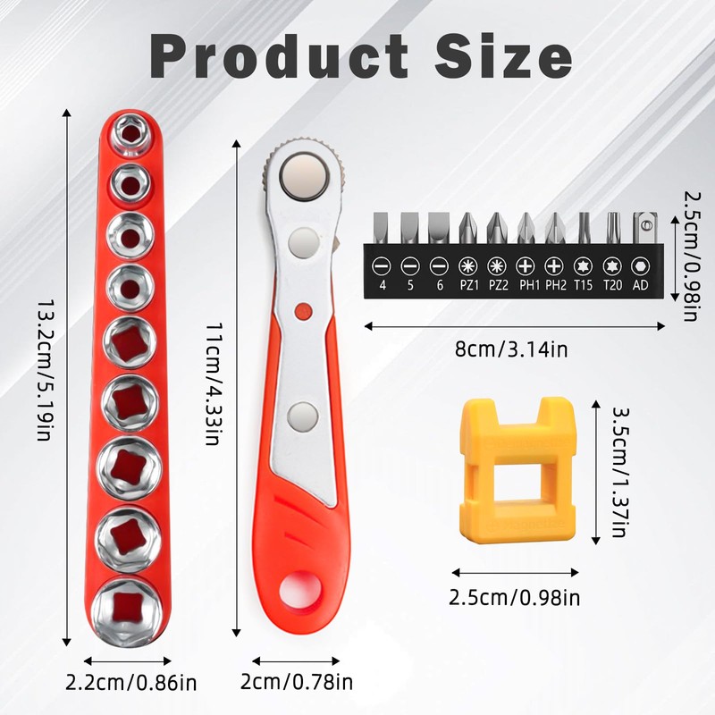MOSTFUN Mini Ratchet Wrench, Right Angle Phillips Magnetic Screwdriver, 1/4