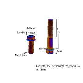 RISON Titanium Bolts M6*1.0 * 18 Torx Titanium Bolts for Motorcycles Hex Head Dual Drive Burnt Blue Titanium Flange Bolt Pack of 5