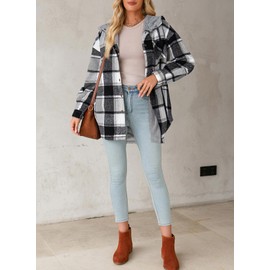 Dokotoo Winter Coats for Women Fleece Jackets Shackets for Women 2025 Flannel Shirt Sherpa Clothes Womens 2025 Fall Fleece Jacket Hooded Boyfriend Shirt Fleece Jacket for Women Color Block