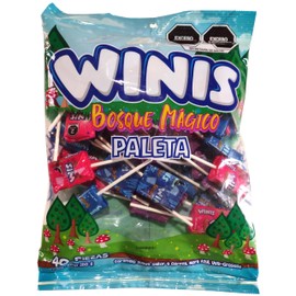 Winis Paleta Bosque Mágico - Paleta de caramelo suave sabores cereza, mora azul y uva-grosella - 40 piezas - 280 g